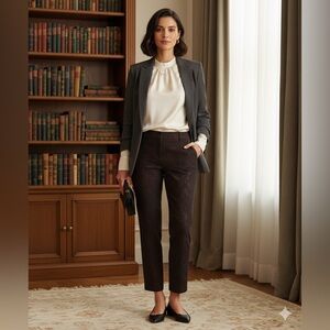 SIZE 10 Ann Taylor Rich Maroon And Black Jacquard Classy Straight Pant